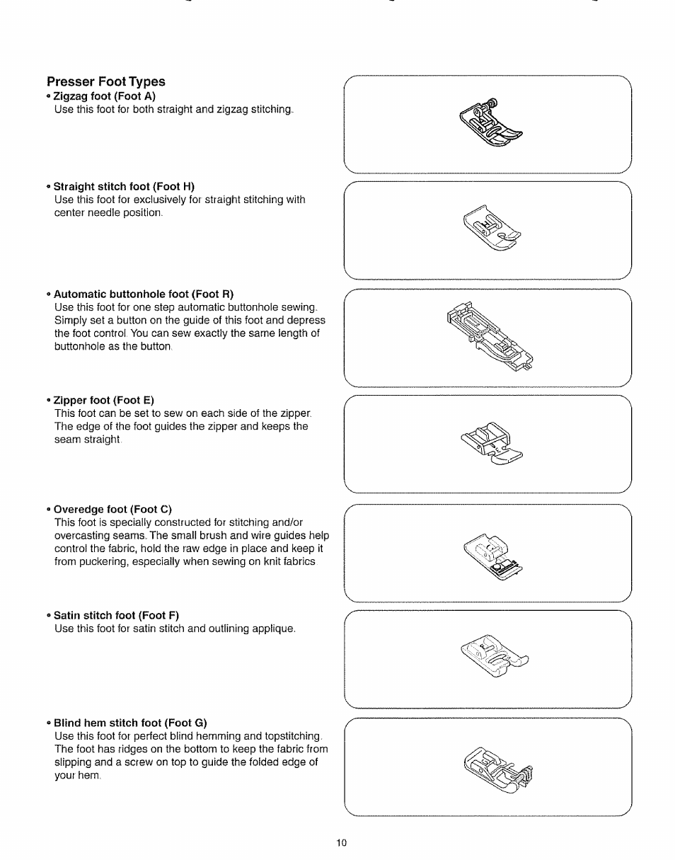 Presser foot types | Kenmore 385.19005 User Manual | Page 15 / 87