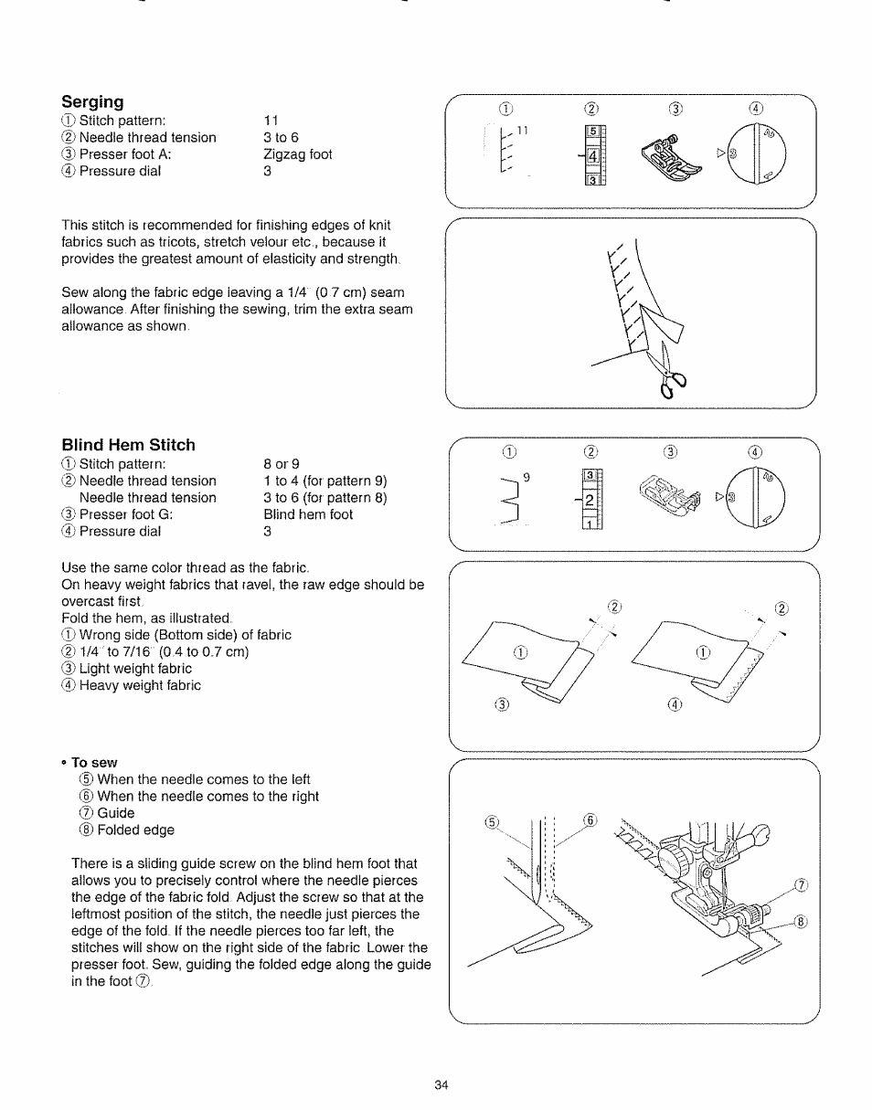 Serglng, Blind hem stitch, Serging | Kenmore 385.19005 User Manual | Page 39 / 87