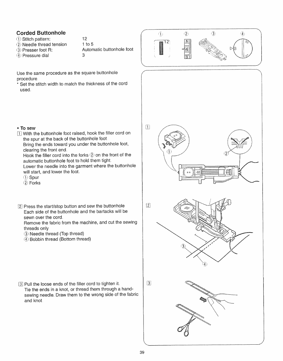 Corded buttonhole | Kenmore 385.19005 User Manual | Page 44 / 87