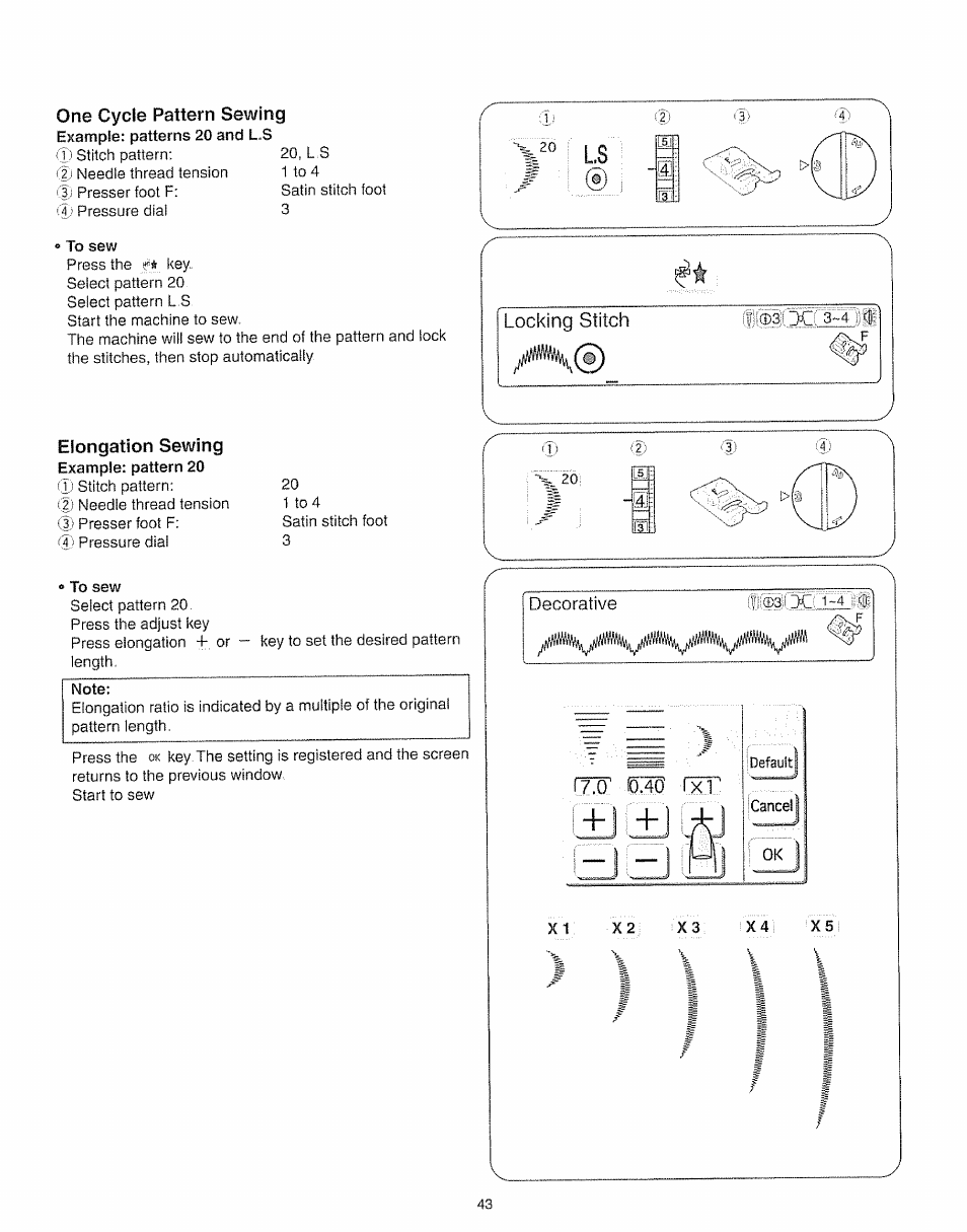 One cycle pattern sewing, Elongation sewing | Kenmore 385.19005 User Manual | Page 48 / 87