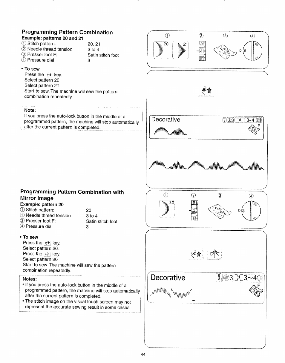 Programming pattern combination | Kenmore 385.19005 User Manual | Page 49 / 87