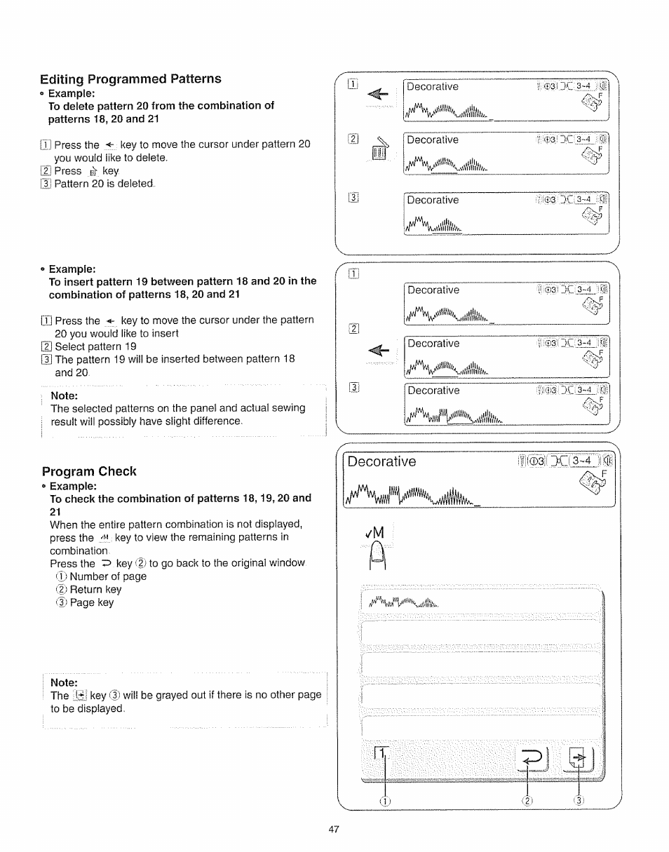 Editing programmed patterns, Program check | Kenmore 385.19005 User Manual | Page 52 / 87