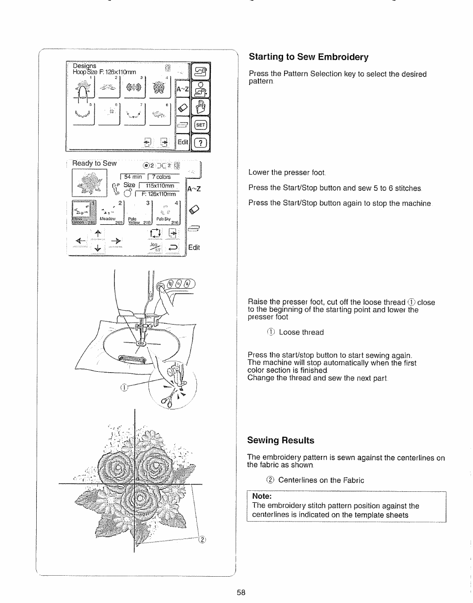 Starting to sew embroidery, Sewing results | Kenmore 385.19005 User Manual | Page 63 / 87