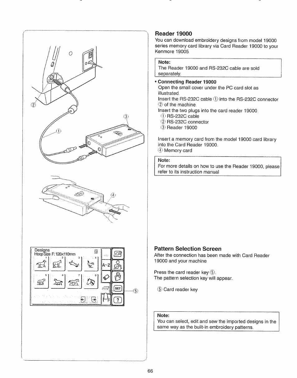 Reader 19000, Pattern selection screen | Kenmore 385.19005 User Manual | Page 71 / 87