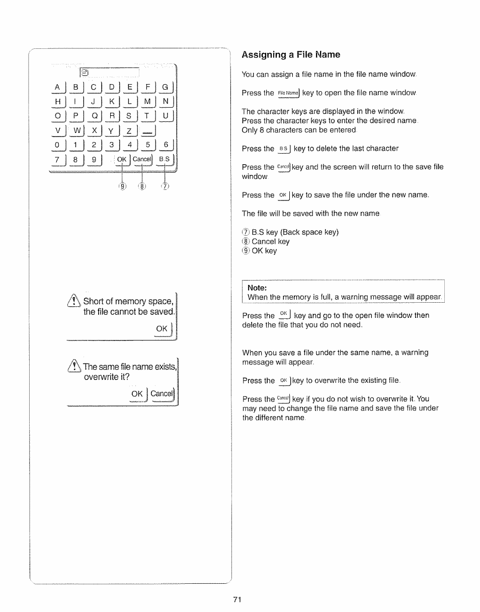 Assigning a file name | Kenmore 385.19005 User Manual | Page 76 / 87