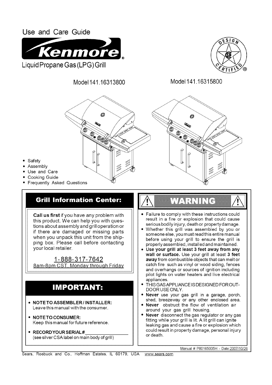 Kenmore 141.16315800 User Manual | 64 pages