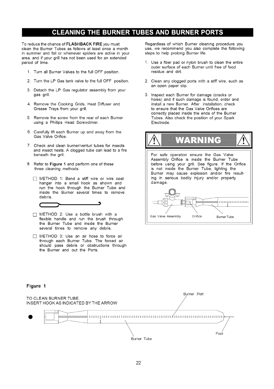 Cleaning the burner tubes and burner ports | Kenmore 141.16315800 User Manual | Page 22 / 64