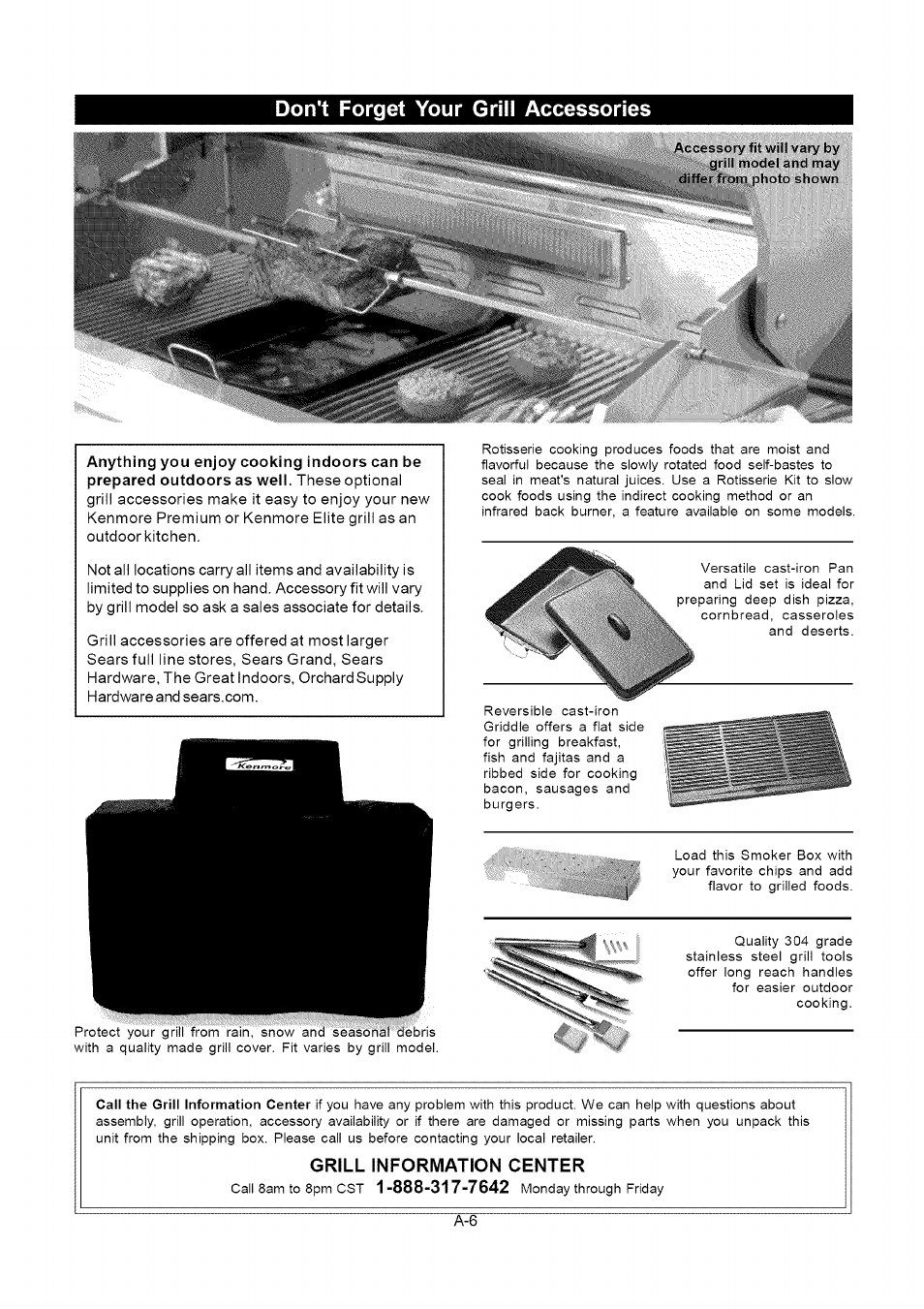 Don't forget your grill accessories, Grill information center | Kenmore 141.16315800 User Manual | Page 28 / 64