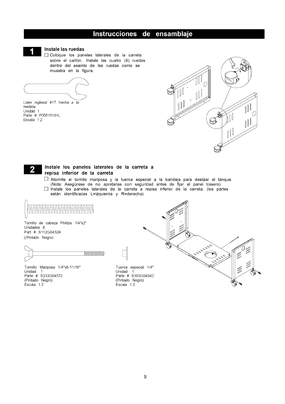 Instrucciones de ensamblaje, Instale las ruedas, Instrucciones para el ensamblaje -15 | Kenmore 141.16315800 User Manual | Page 41 / 64