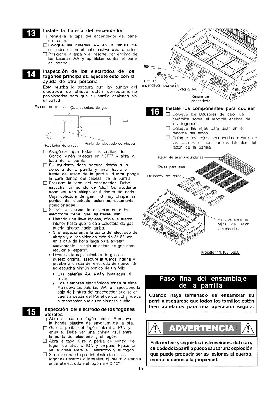 Paso final del ensamblaje de la parrilla | Kenmore 141.16315800 User Manual | Page 47 / 64