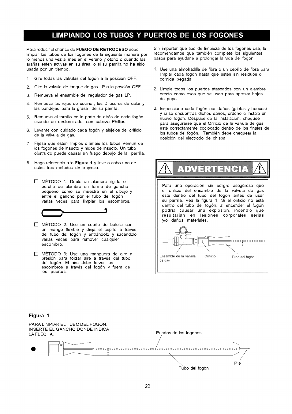 Limpiando los tubos y puertos de los fogones, Figura 1 | Kenmore 141.16315800 User Manual | Page 54 / 64