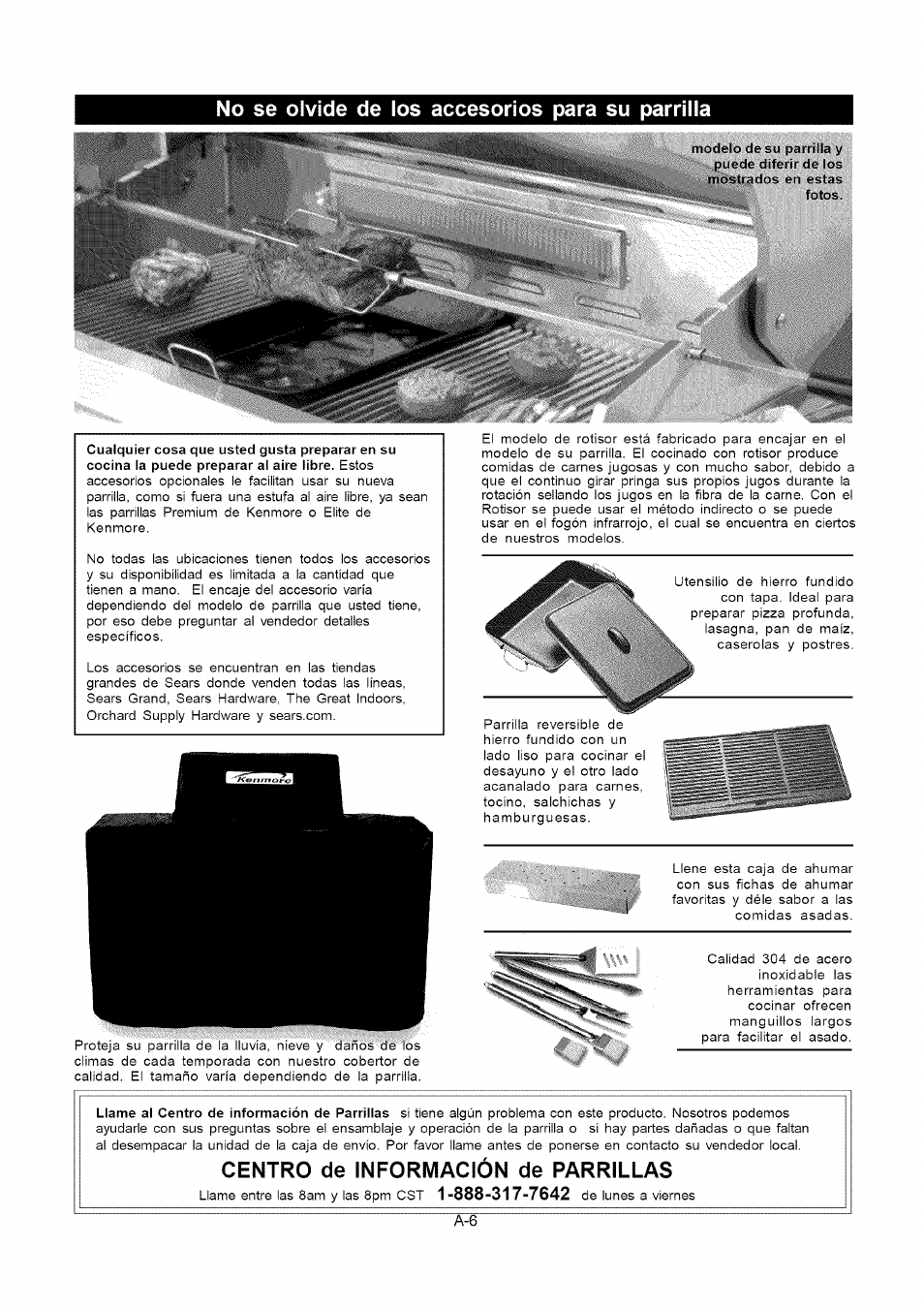 No se olvide de los accesorios para su parrilla, Centro de información de parrillas | Kenmore 141.16315800 User Manual | Page 60 / 64