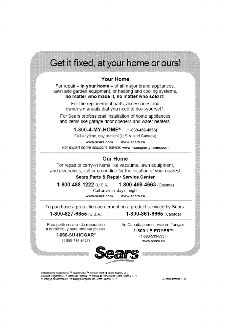 Get it fixed, at your home or ours, Get it fixed, at your home or ours! your home, Our home | Kenmore 141.16315800 User Manual | Page 64 / 64