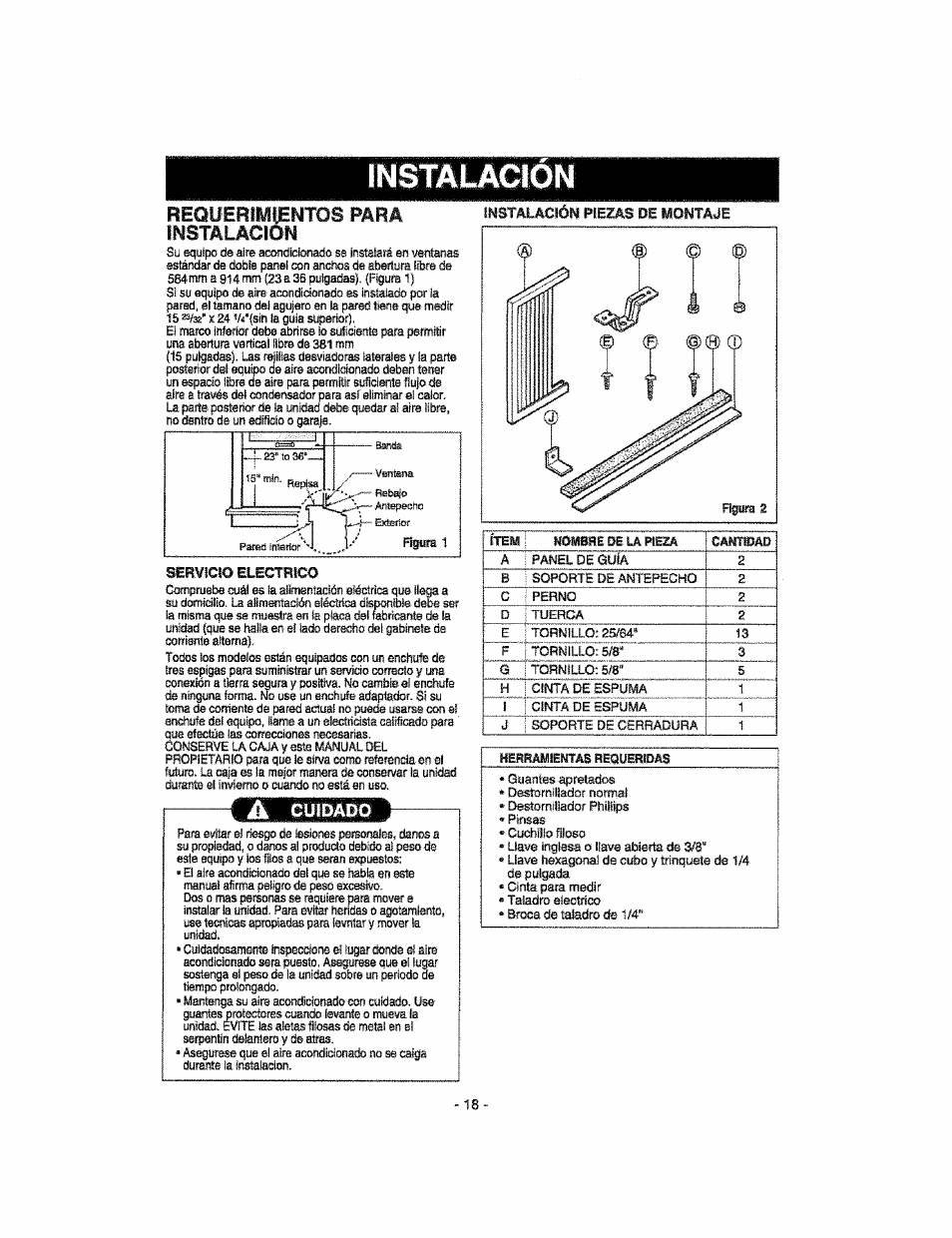 Requerimientos para instalacion, Requerimientos para instaladón, Instalacion | Kenmore 580.76100 User Manual | Page 18 / 32