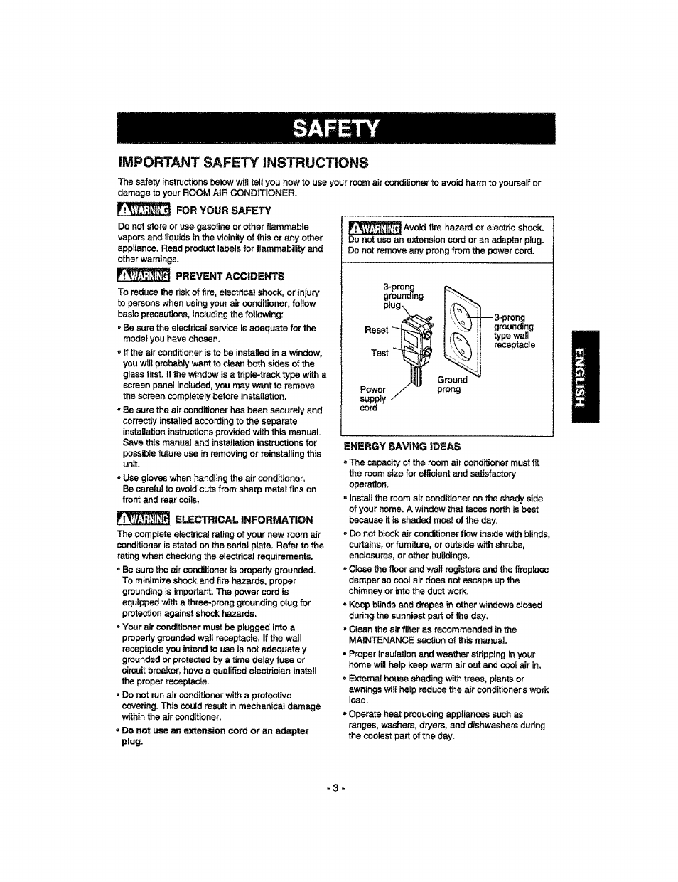 Safety, Prevent accidents, Electrical information | Important safety instructions | Kenmore 580.76100 User Manual | Page 3 / 32