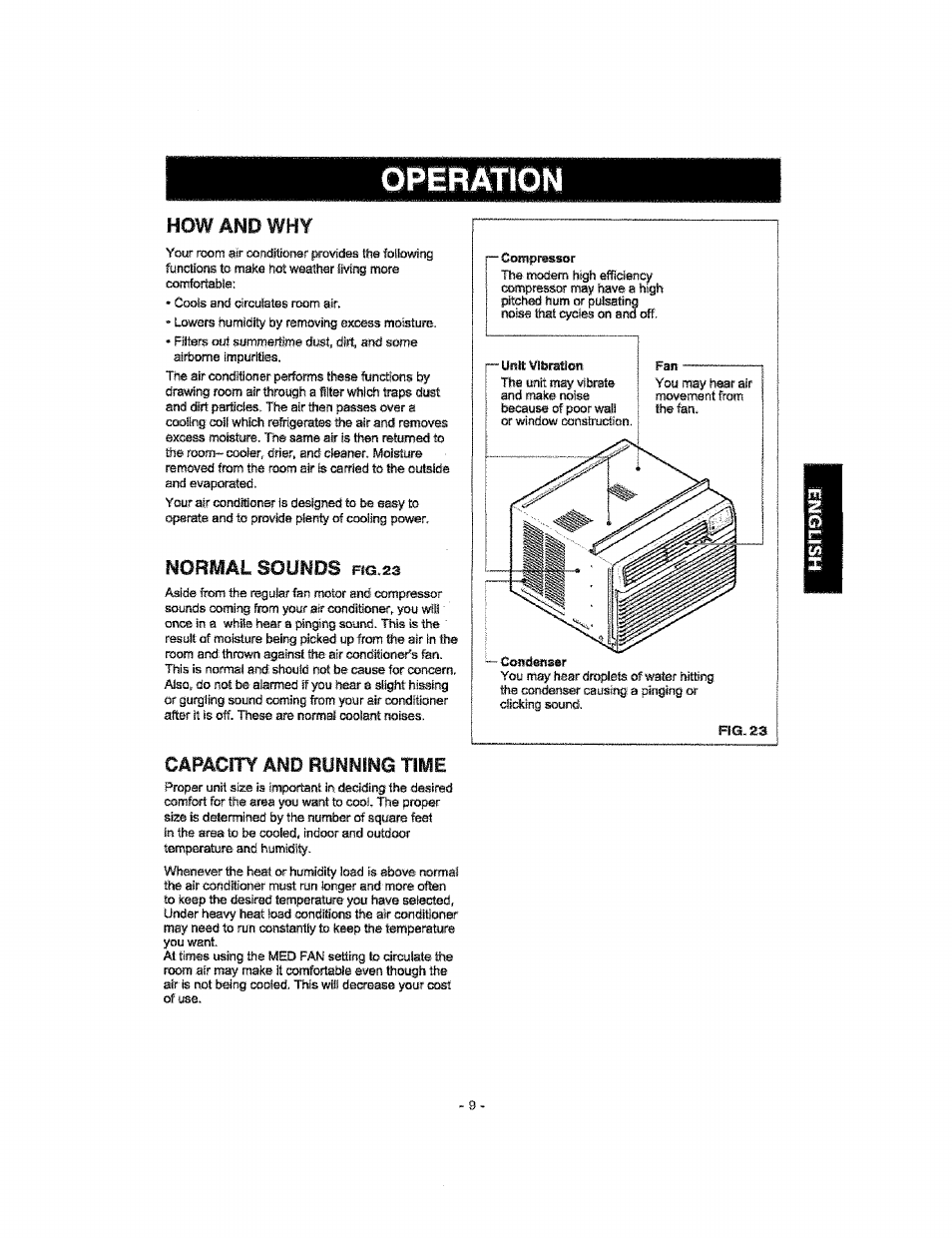 How and why, Normal sounds fig.23, Capacity and running time | Operation, Normal sounds | Kenmore 580.76100 User Manual | Page 9 / 32