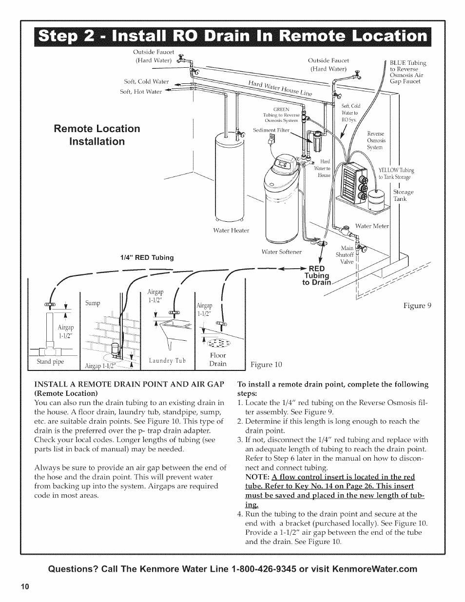 Step 2 - install ro drain in remote location, Remote location installation, Airgap | Stand pipe sump, Airgap 1-1/2 | Kenmore ULTRAFILTER 650 625.38556 User Manual | Page 10 / 28