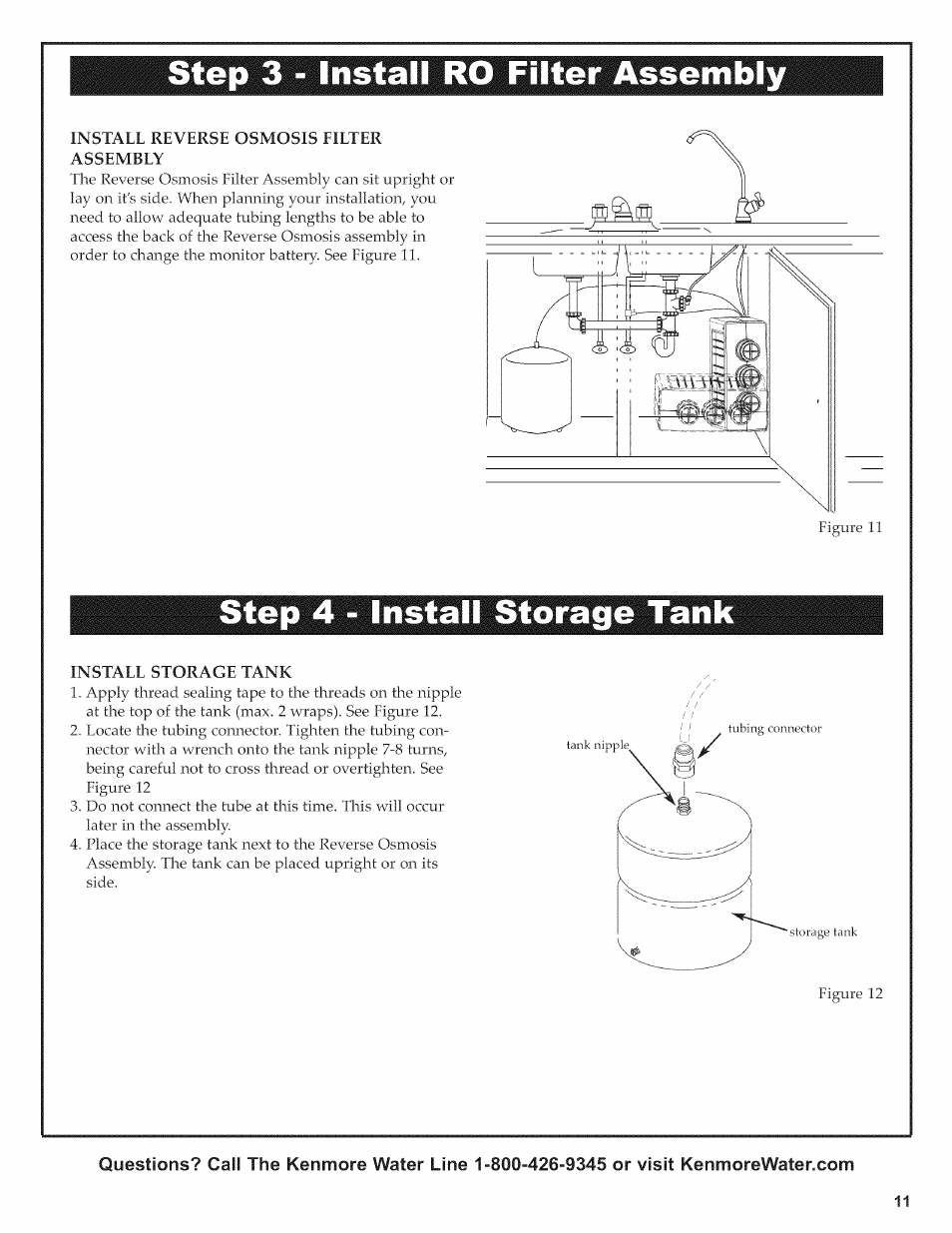 Install reverse osmosis eieter assembey, Step 4 - install storage tank, Instale storage tank | Step 3 - instali ro filter assembly | Kenmore ULTRAFILTER 650 625.38556 User Manual | Page 11 / 28
