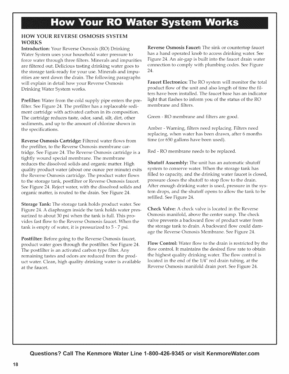 How your ro water system works, How your reverse osmosis system, How your reverse osmosis water system works -19 | Kenmore ULTRAFILTER 650 625.38556 User Manual | Page 18 / 28