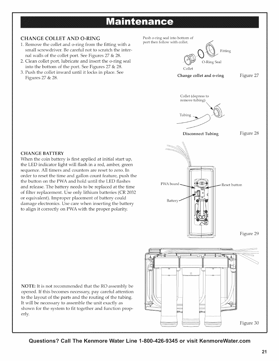 Maintenance, Change collet and o-ring, Change battery | Kenmore ULTRAFILTER 650 625.38556 User Manual | Page 21 / 28
