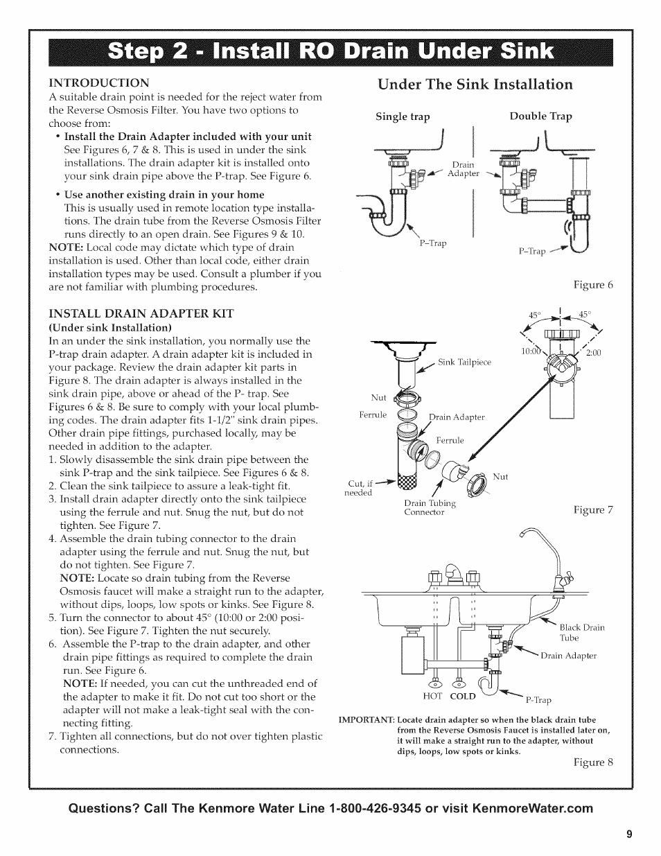 Introduction, Install drain adapter kit, Step 2 - install ro under sink | Under the sink installation | Kenmore ULTRAFILTER 650 625.38556 User Manual | Page 9 / 28