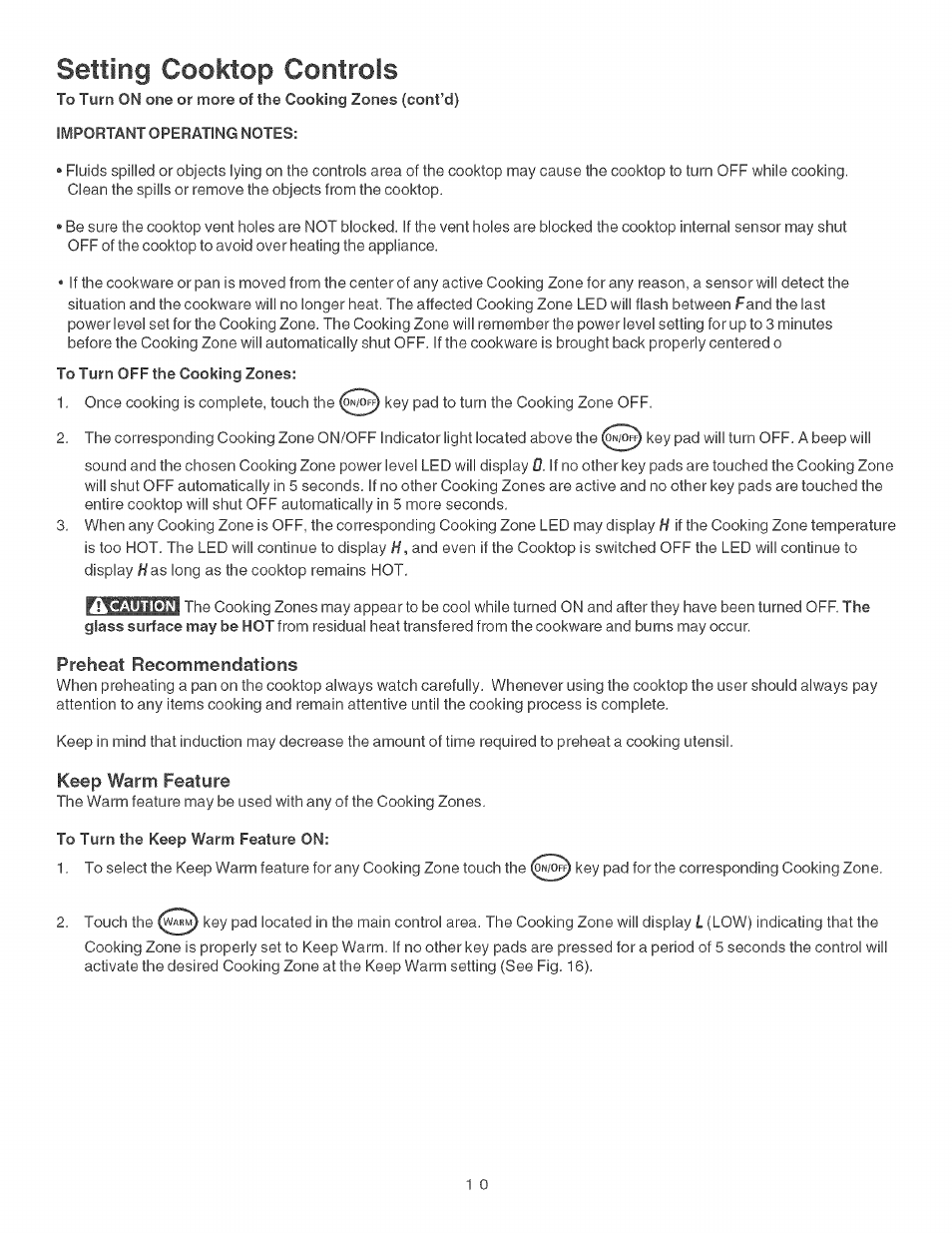 Setting cooktop controls | Kenmore ELITE 790.428 User Manual | Page 10 / 18