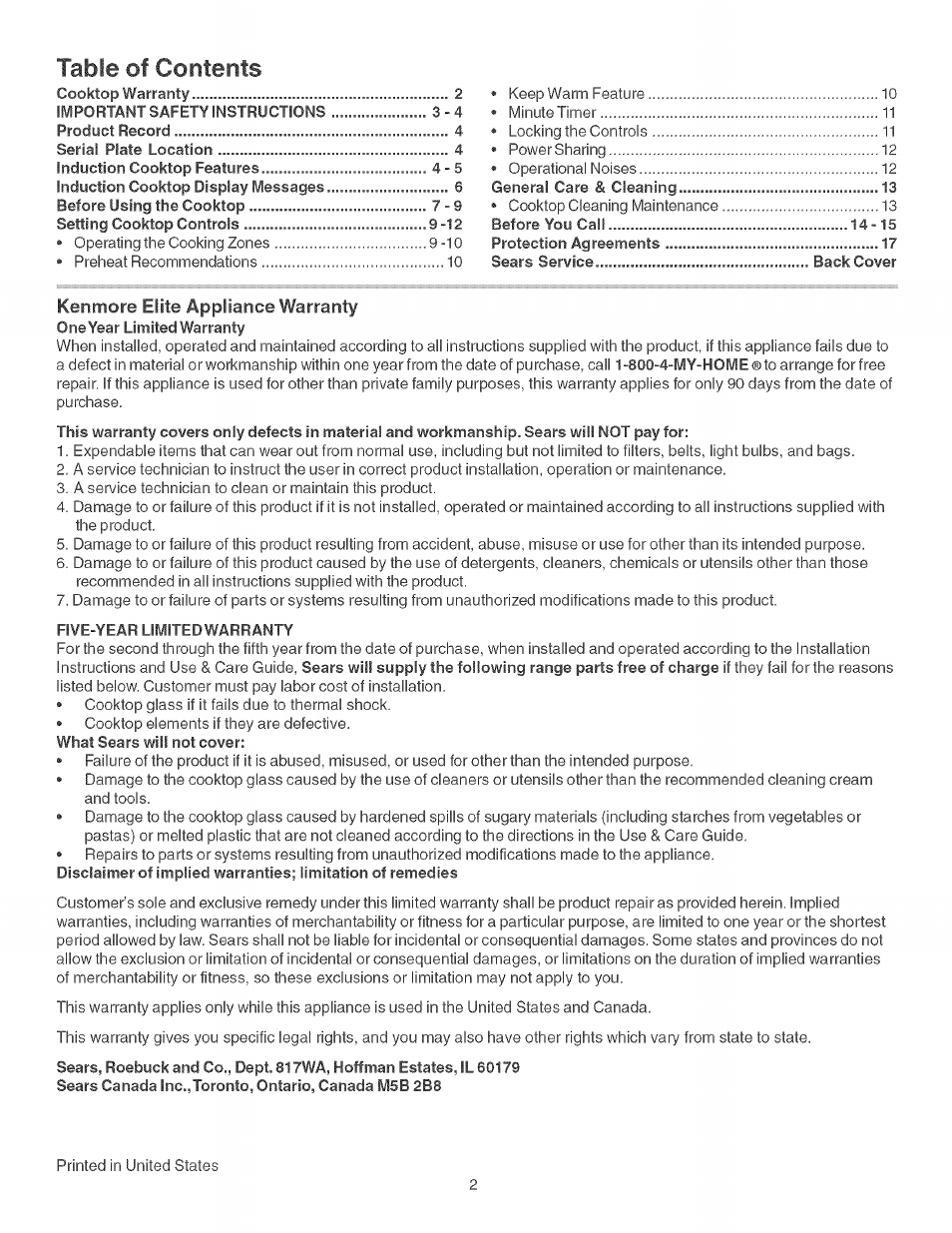 Kenmore ELITE 790.428 User Manual | Page 2 / 18