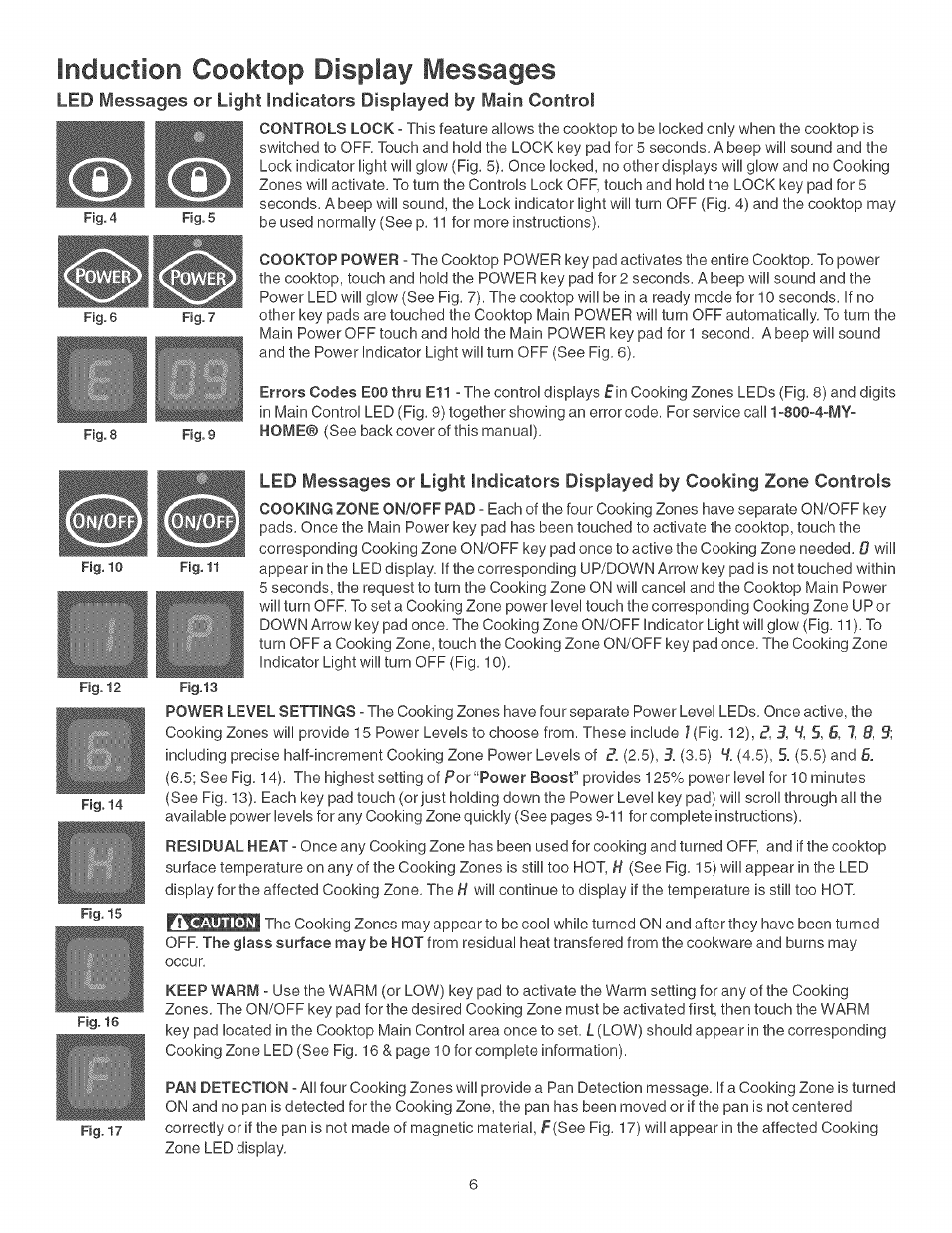 Induction cooktop display messages | Kenmore ELITE 790.428 User Manual | Page 6 / 18