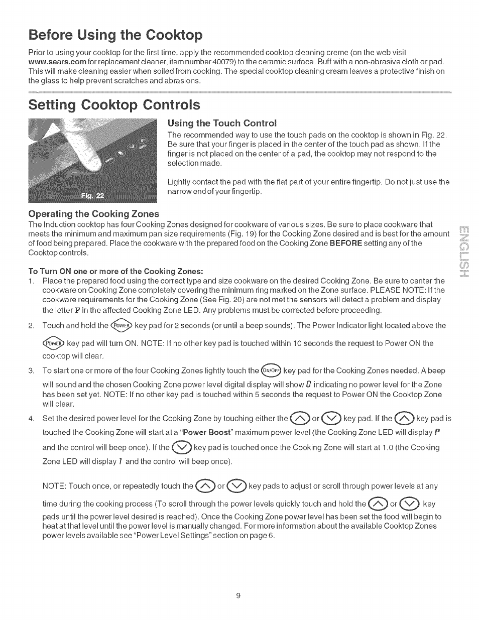 Setting cooktop controls, Before using the cooktop | Kenmore ELITE 790.428 User Manual | Page 9 / 18