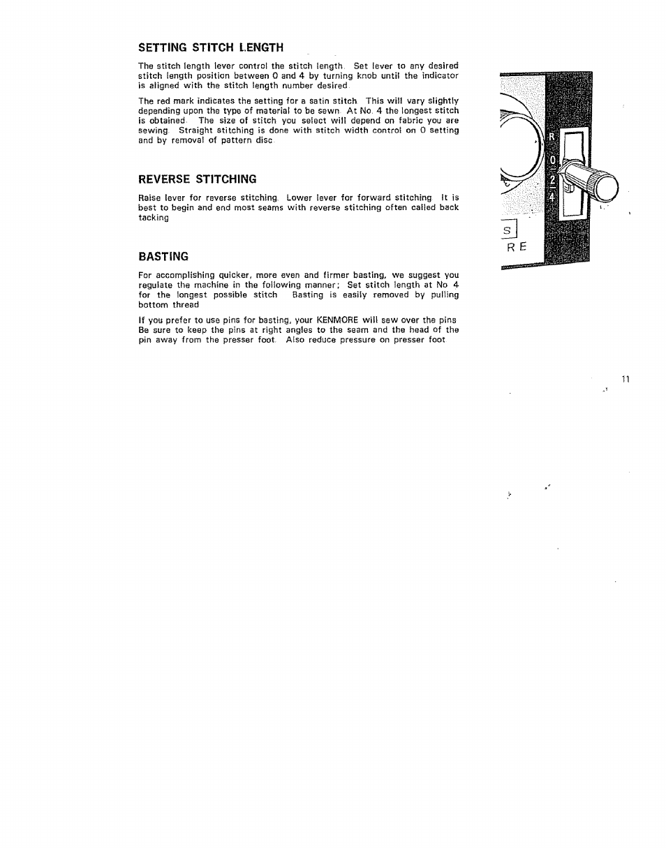 Setting stitch length, Reverse stitching, Basting | Kenmore 15/I649 User Manual | Page 11 / 36