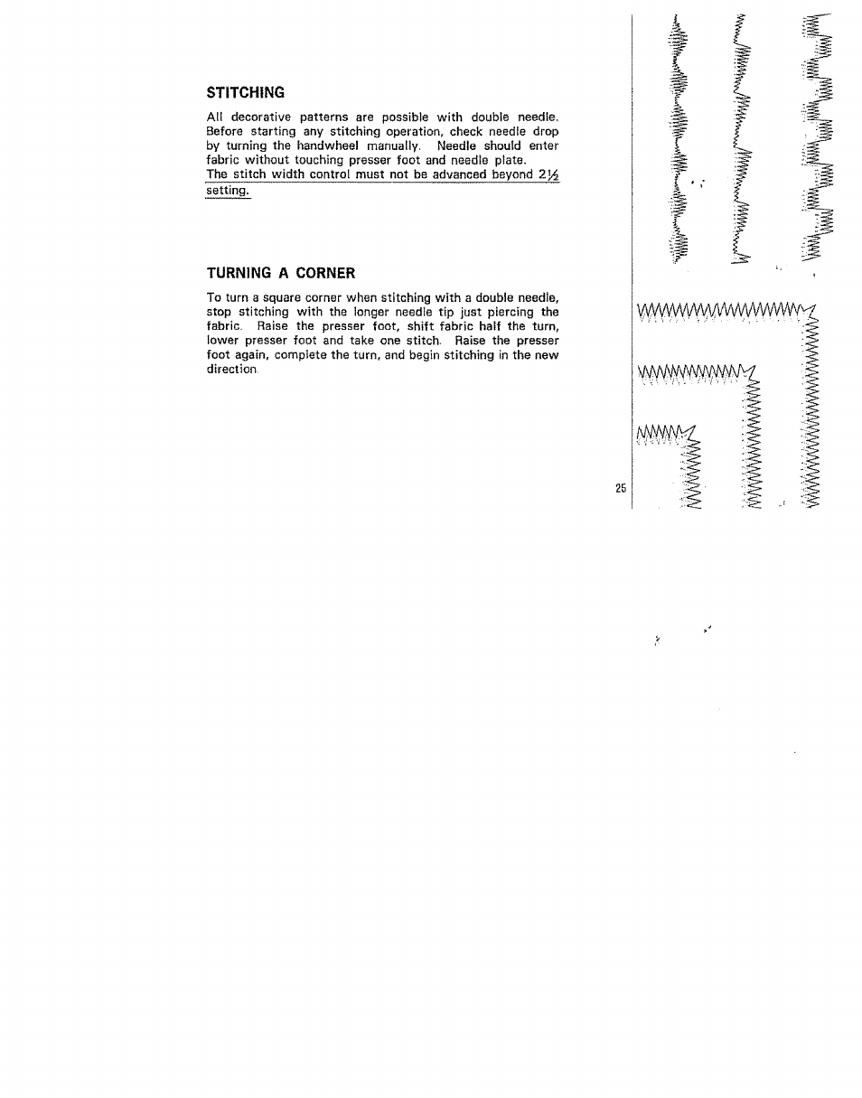 Stitching, Turning a corner | Kenmore 15/I649 User Manual | Page 25 / 36