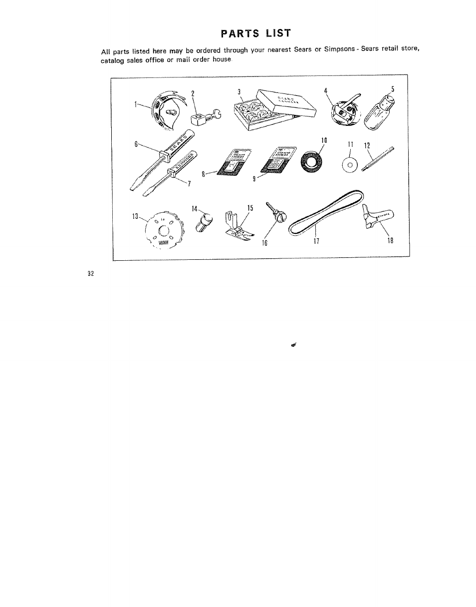 Parts list | Kenmore 15/I649 User Manual | Page 32 / 36