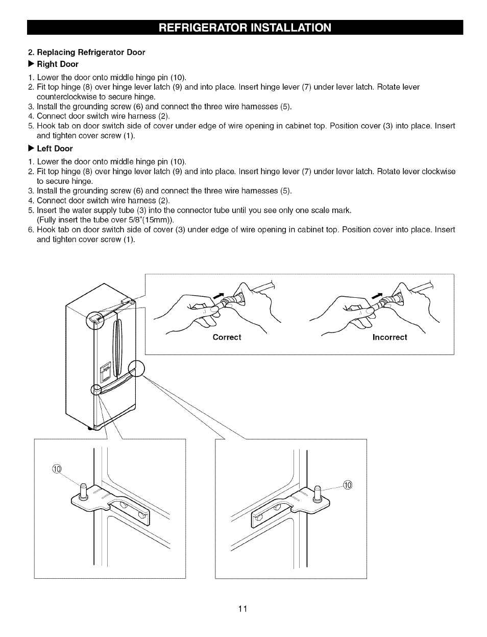 Replacing refrigerator door | Kenmore Elite 79575559400 User Manual | Page 11 / 35