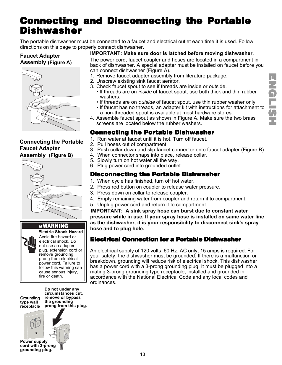 Englishenglishenglishenglishenglish, Connecting and disconnecting the portable | Kenmore 587.144 User Manual | Page 13 / 44