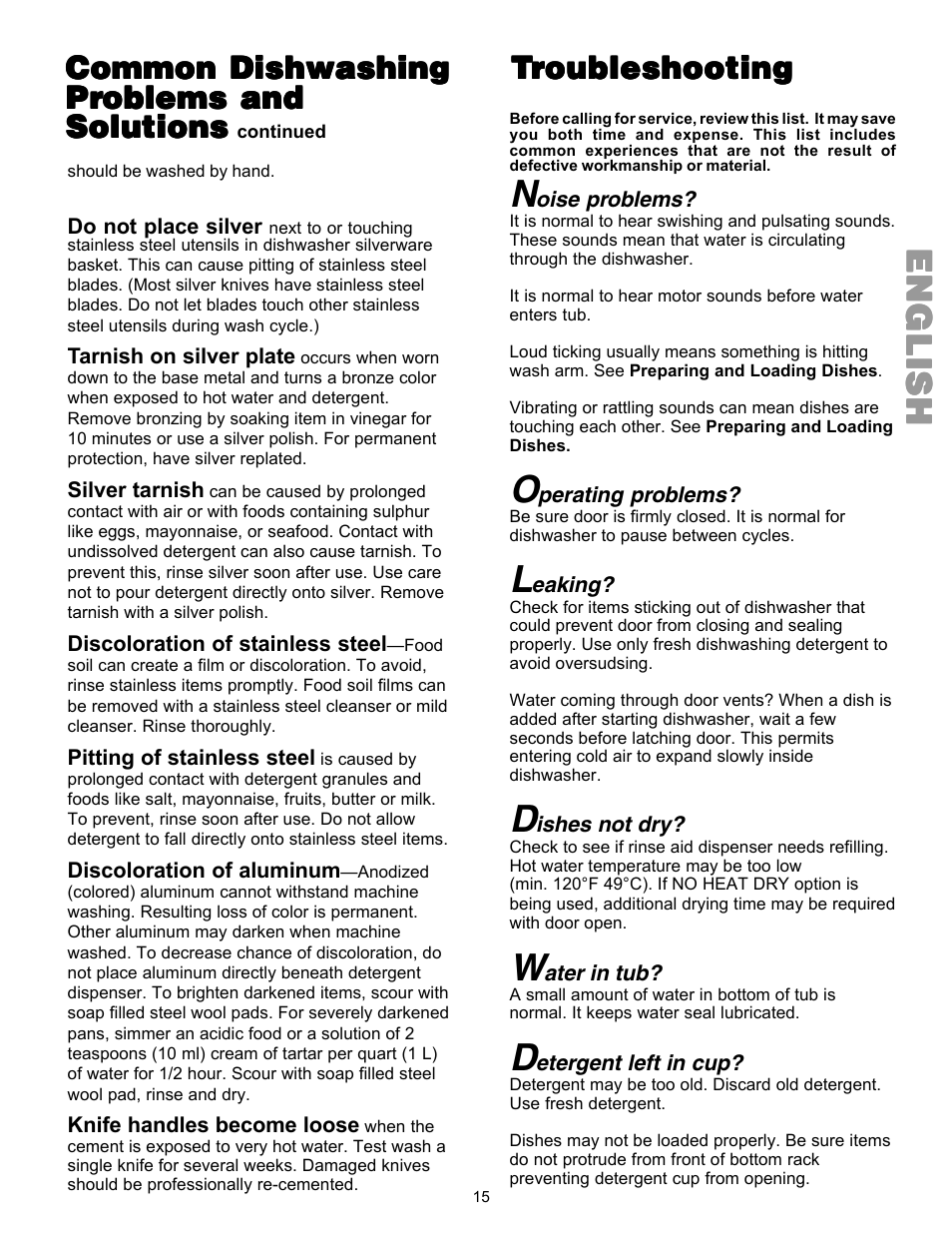 Englishenglishenglishenglishenglish, Common dishwashing | Kenmore 587.144 User Manual | Page 15 / 44