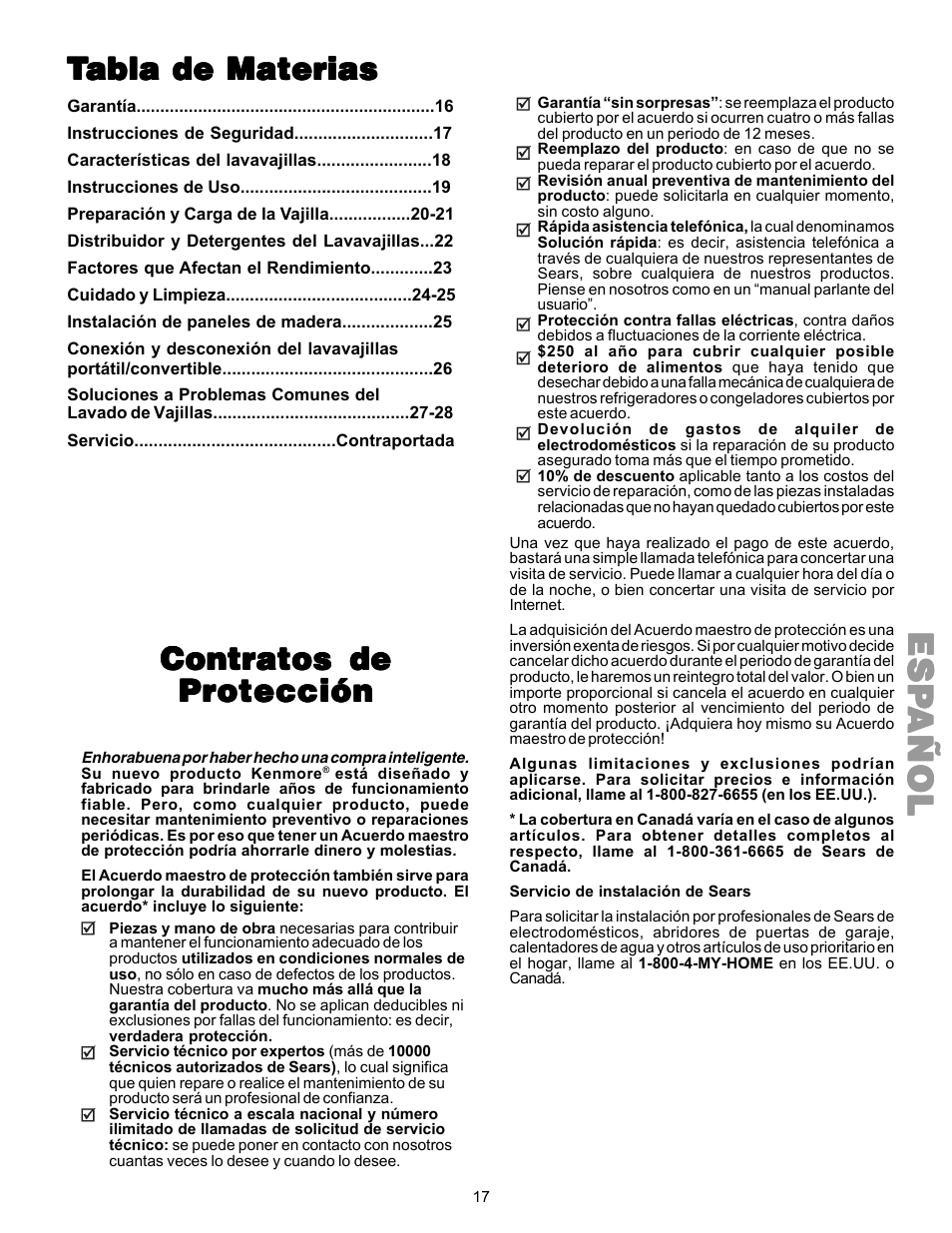 Espespespespesp añolañolañolañolañol, Contratos de | Kenmore 587.144 User Manual | Page 17 / 44