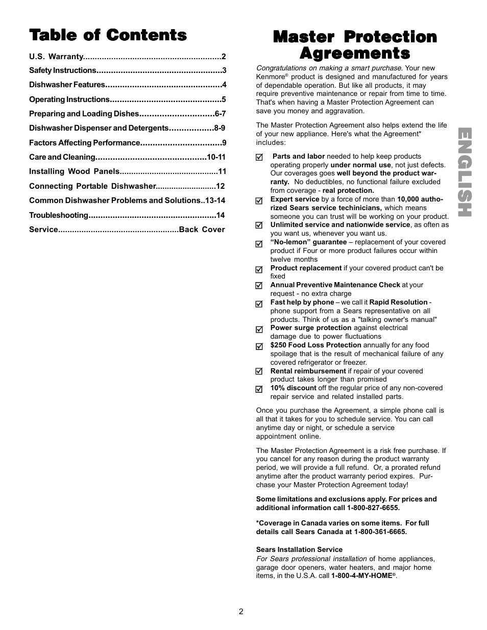 Englishenglishenglishenglishenglish, Master protection | Kenmore 587.144 User Manual | Page 2 / 44