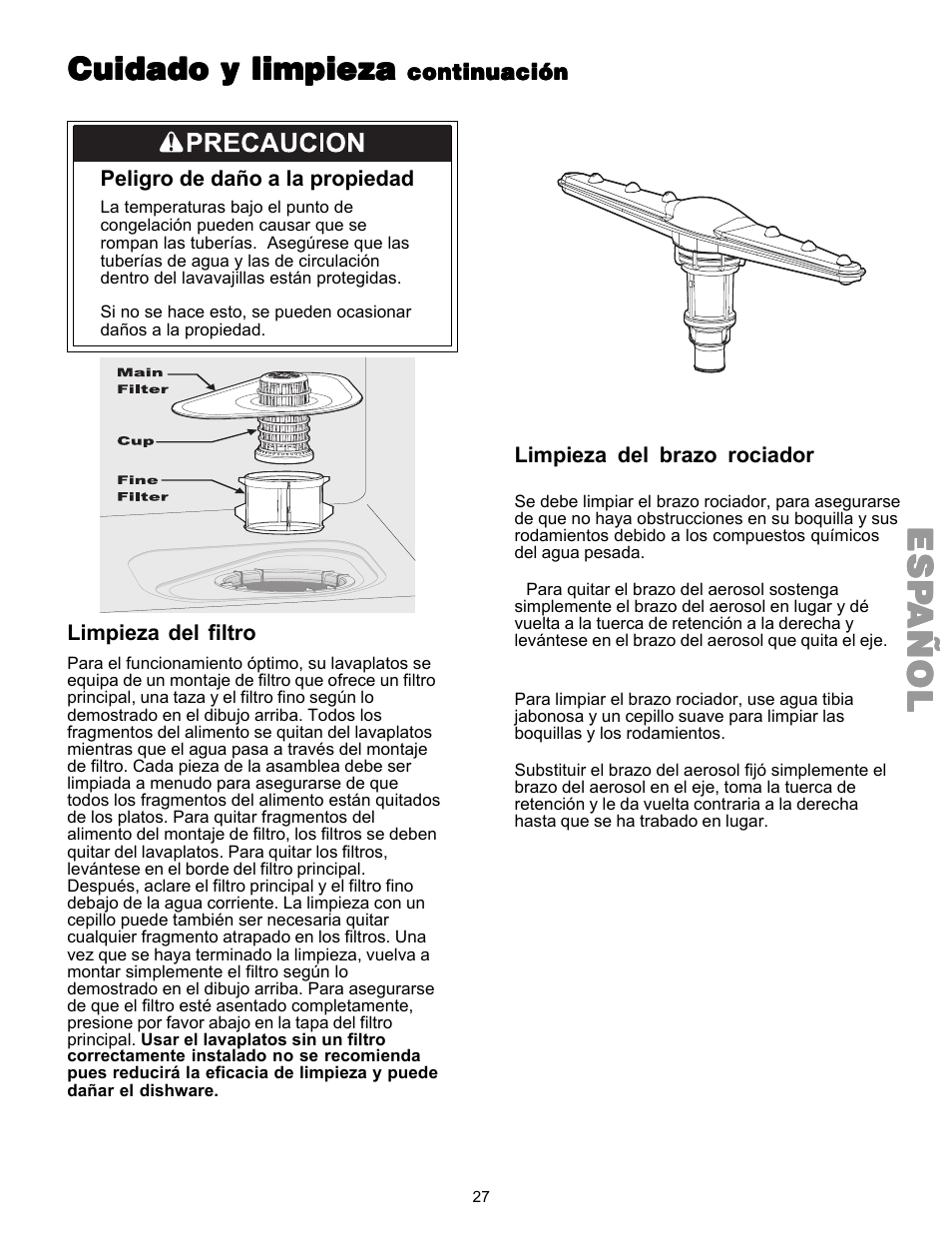 Espespespespesp añolañolañolañolañol, Cuidado y limpieza | Kenmore 587.144 User Manual | Page 27 / 44