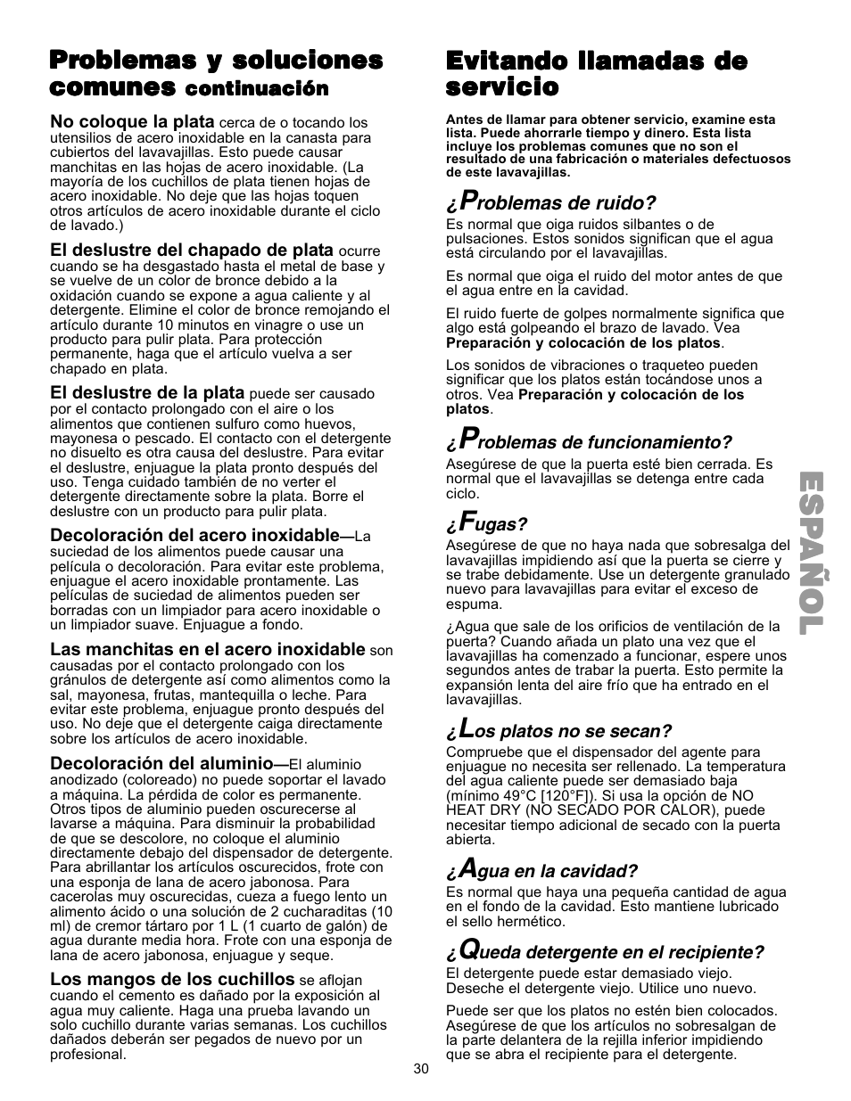 Espespespespesp añolañolañolañolañol, Evitando llamadas de | Kenmore 587.144 User Manual | Page 30 / 44