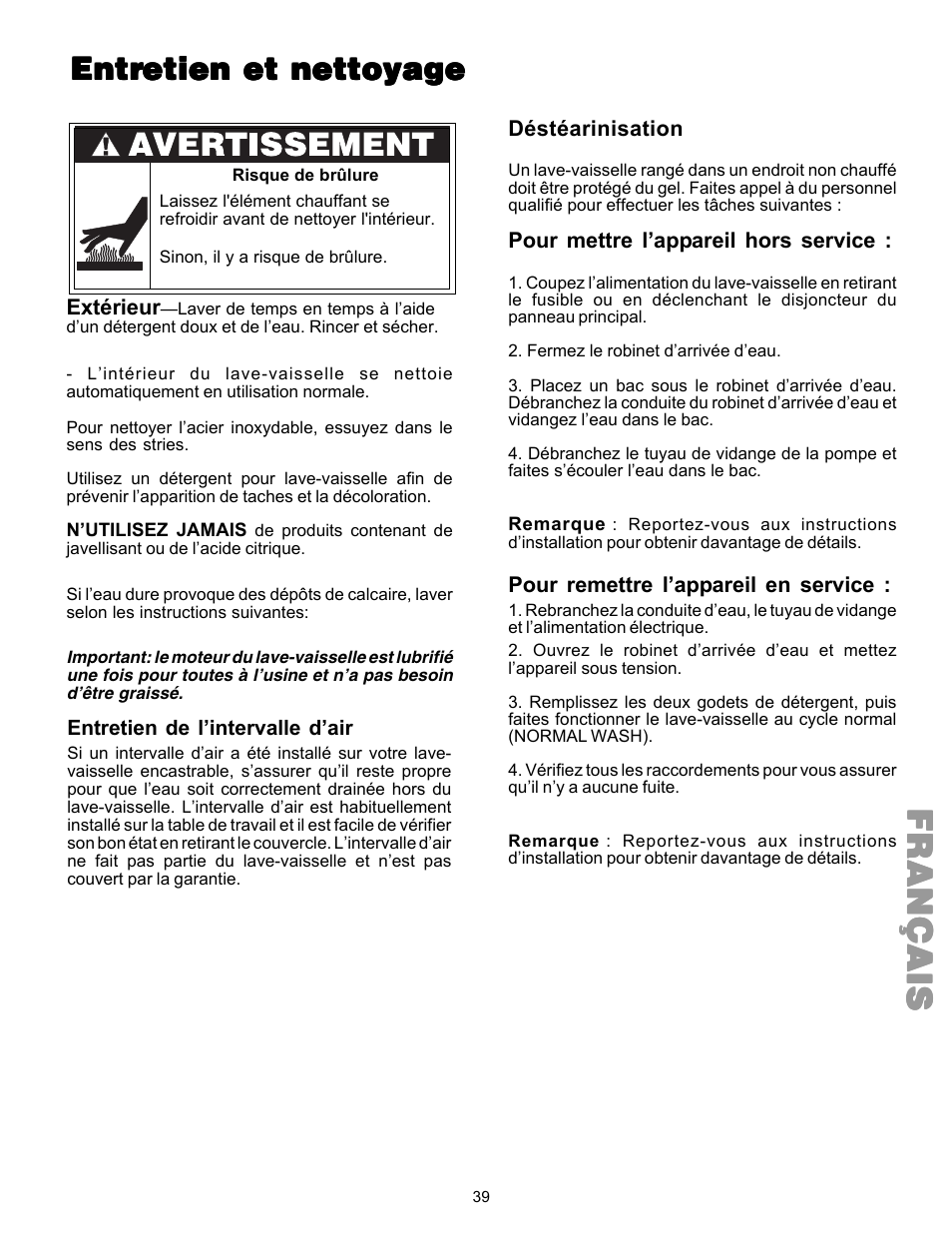 Françaisfrançaisfrançaisfrançaisfrançais, Entr | Kenmore 587.144 User Manual | Page 39 / 44