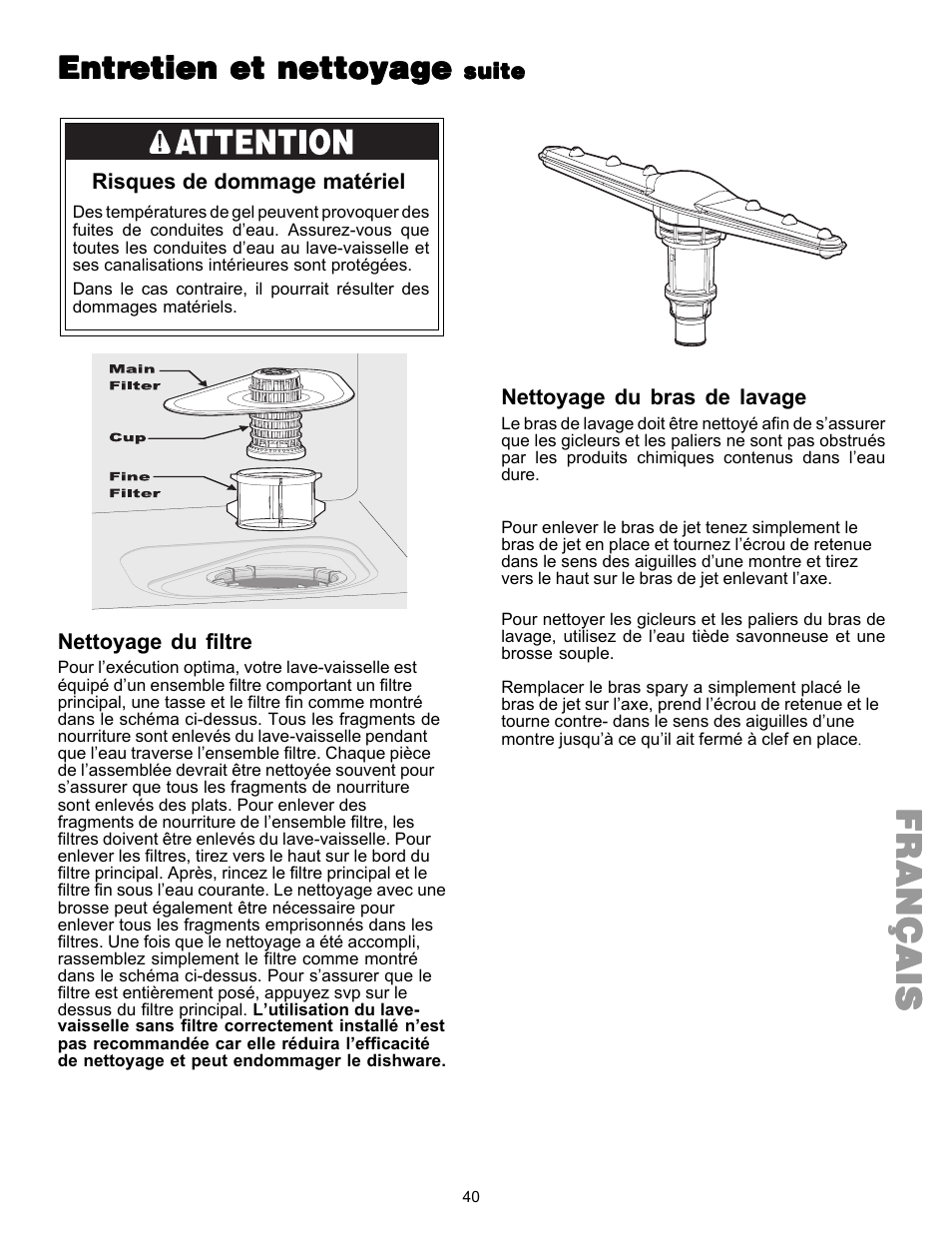 Françaisfrançaisfrançaisfrançaisfrançais, Entr | Kenmore 587.144 User Manual | Page 40 / 44