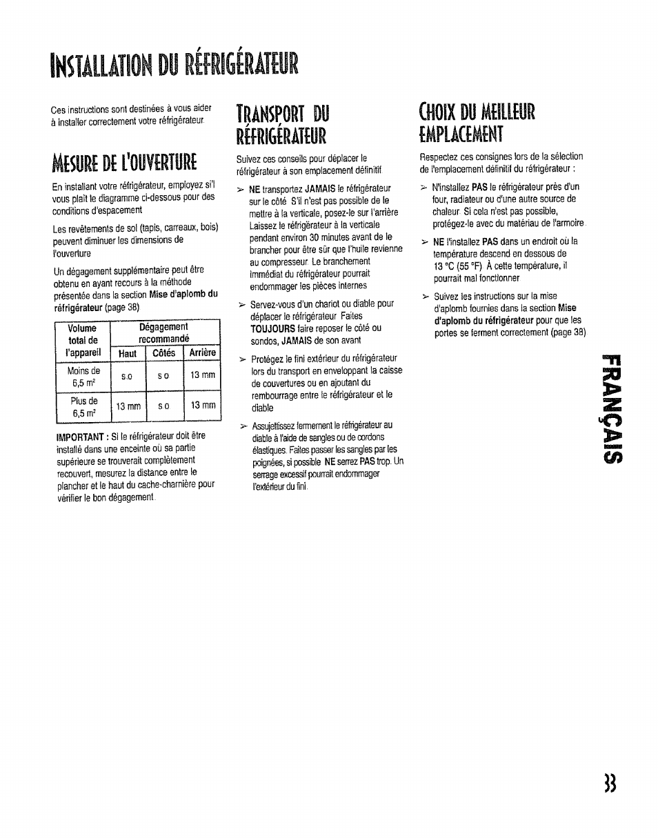 Installation du mil, Transport du | Kenmore 596.50012100 User Manual | Page 33 / 88