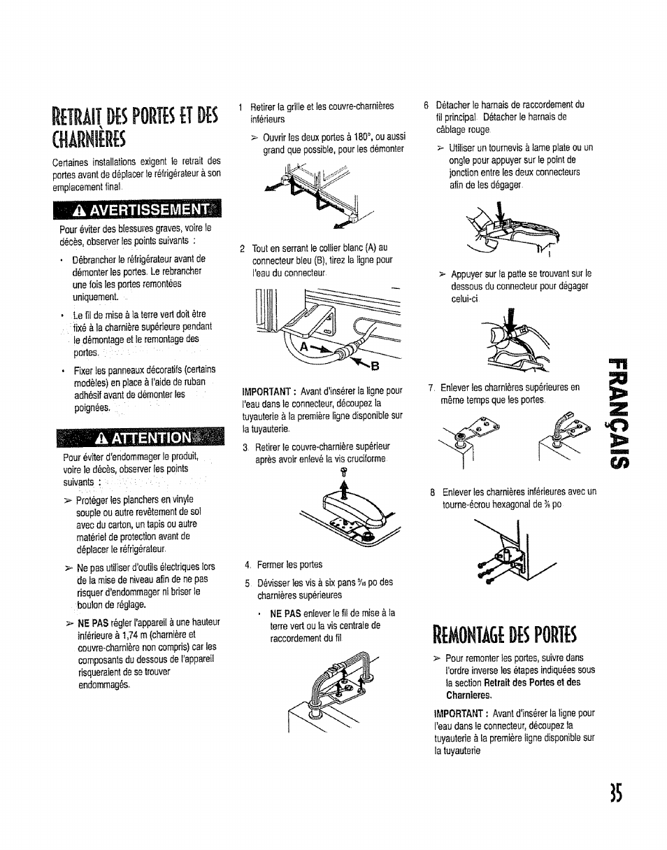 Ritralî m forth tt dh chârnièrh, A avertissement, A attention | Rtmoktâgî dh porth, Ritralî, Forth tt dh chârnièrh | Kenmore 596.50012100 User Manual | Page 35 / 88
