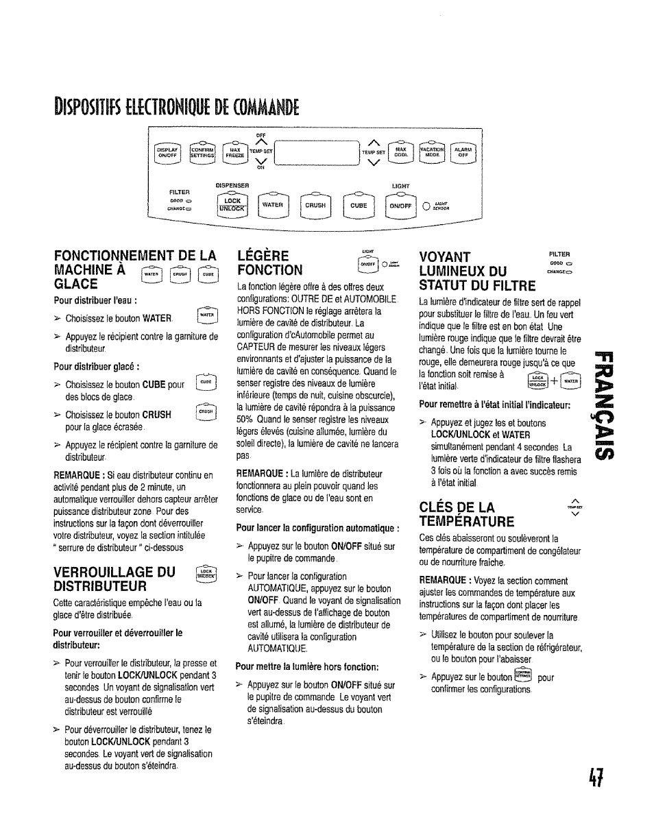 Disposiîib elktrohiquf de commande, Elktrohiquf de commande, Disposiîib | Kenmore 596.50012100 User Manual | Page 47 / 88