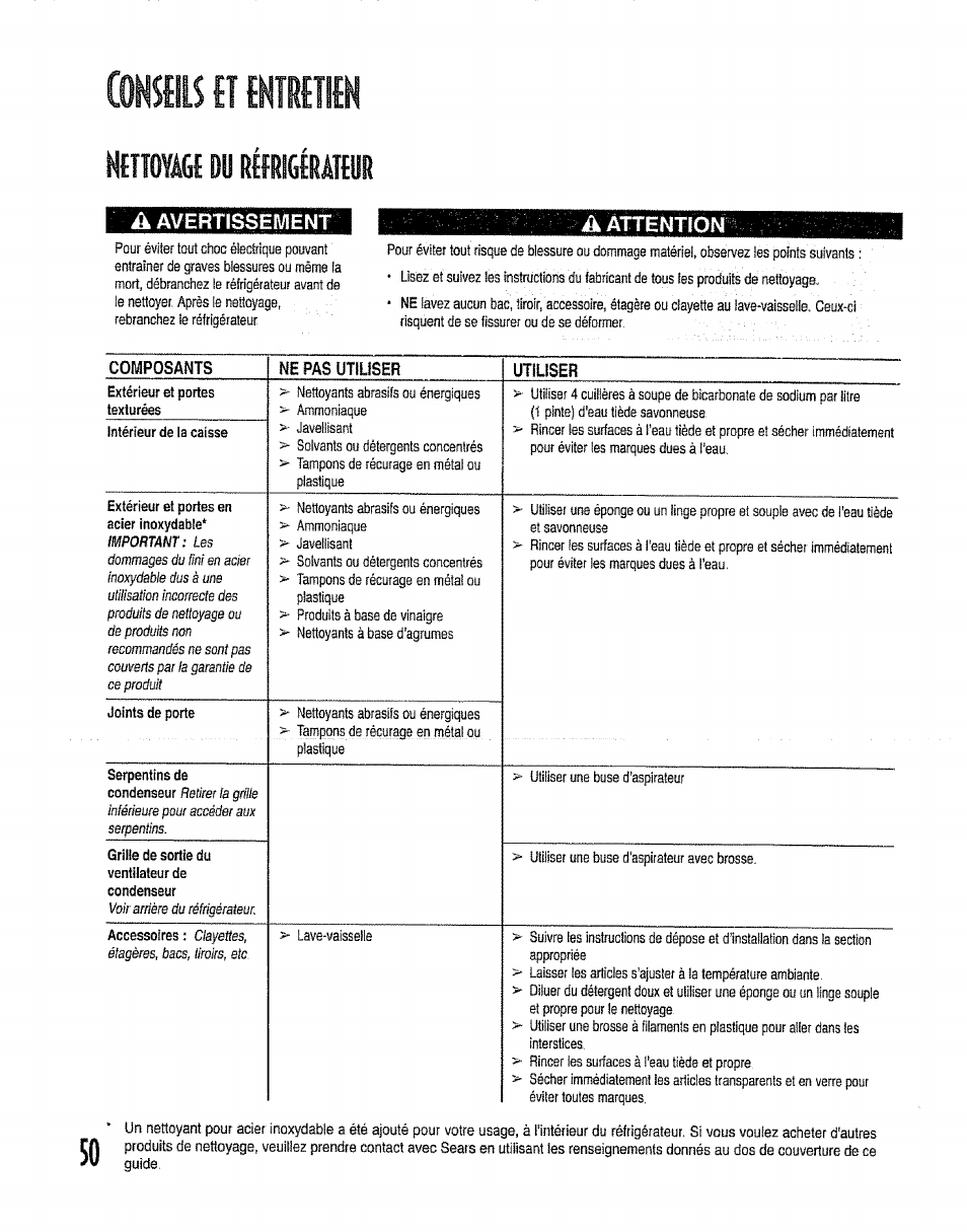 Ntnoyagc du réfrigéràm, Conseils it enîitiin | Kenmore 596.50012100 User Manual | Page 50 / 88