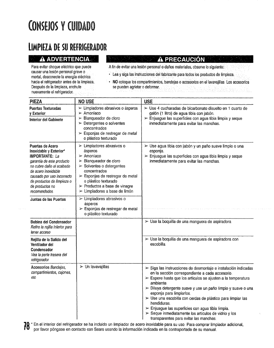 Consejos y cuidado, Limpiezá k su remeràdor | Kenmore 596.50012100 User Manual | Page 78 / 88