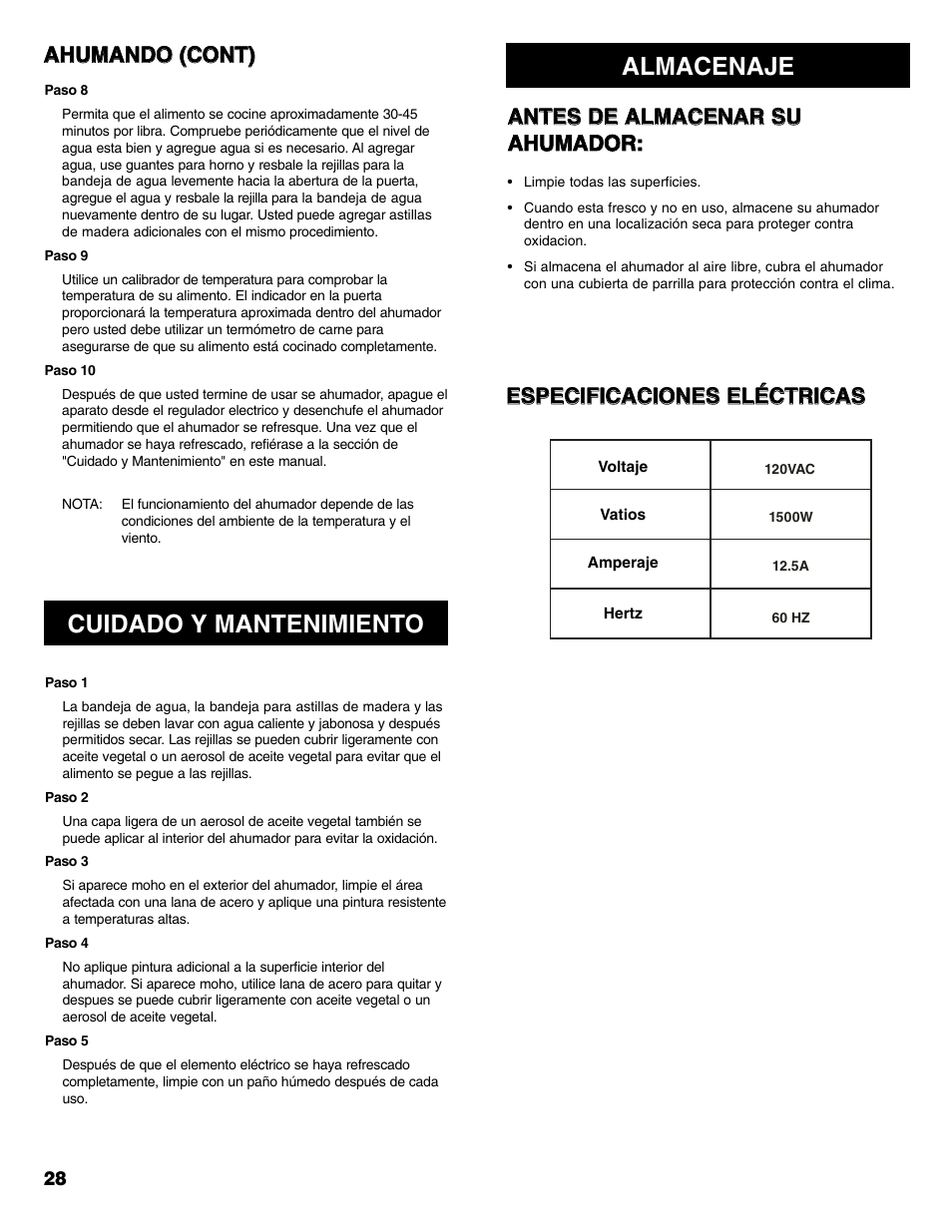 Almacenaje cuidado y mantenimiento | Kenmore 125.15885800 User Manual | Page 28 / 30