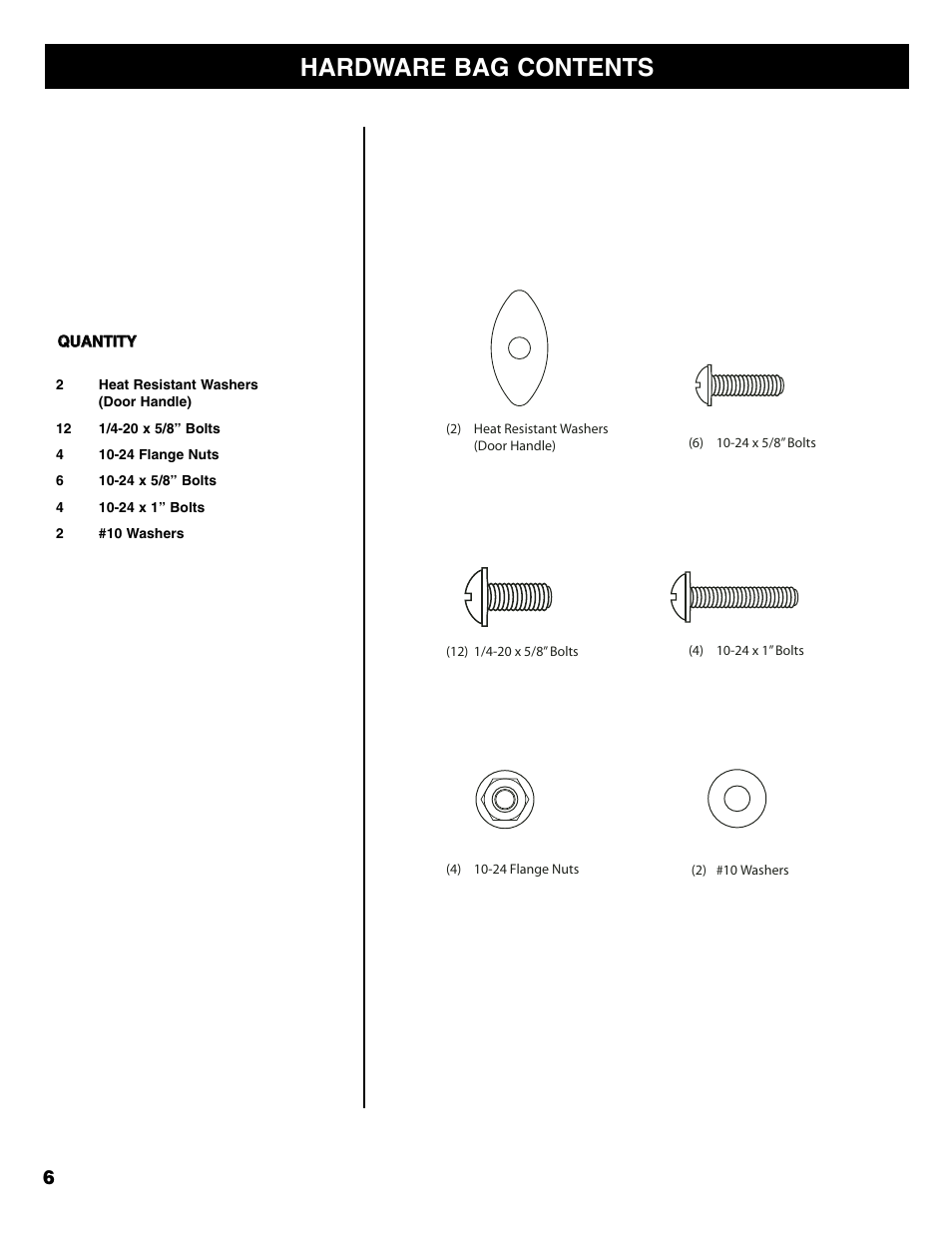 Hardware bag contents | Kenmore 125.15885800 User Manual | Page 6 / 30