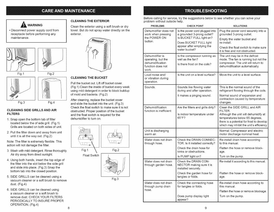 Care and maintenance, Troubleshooting, Care and maintenance troubleshooting | Kenmore 251.90701 User Manual | Page 5 / 15