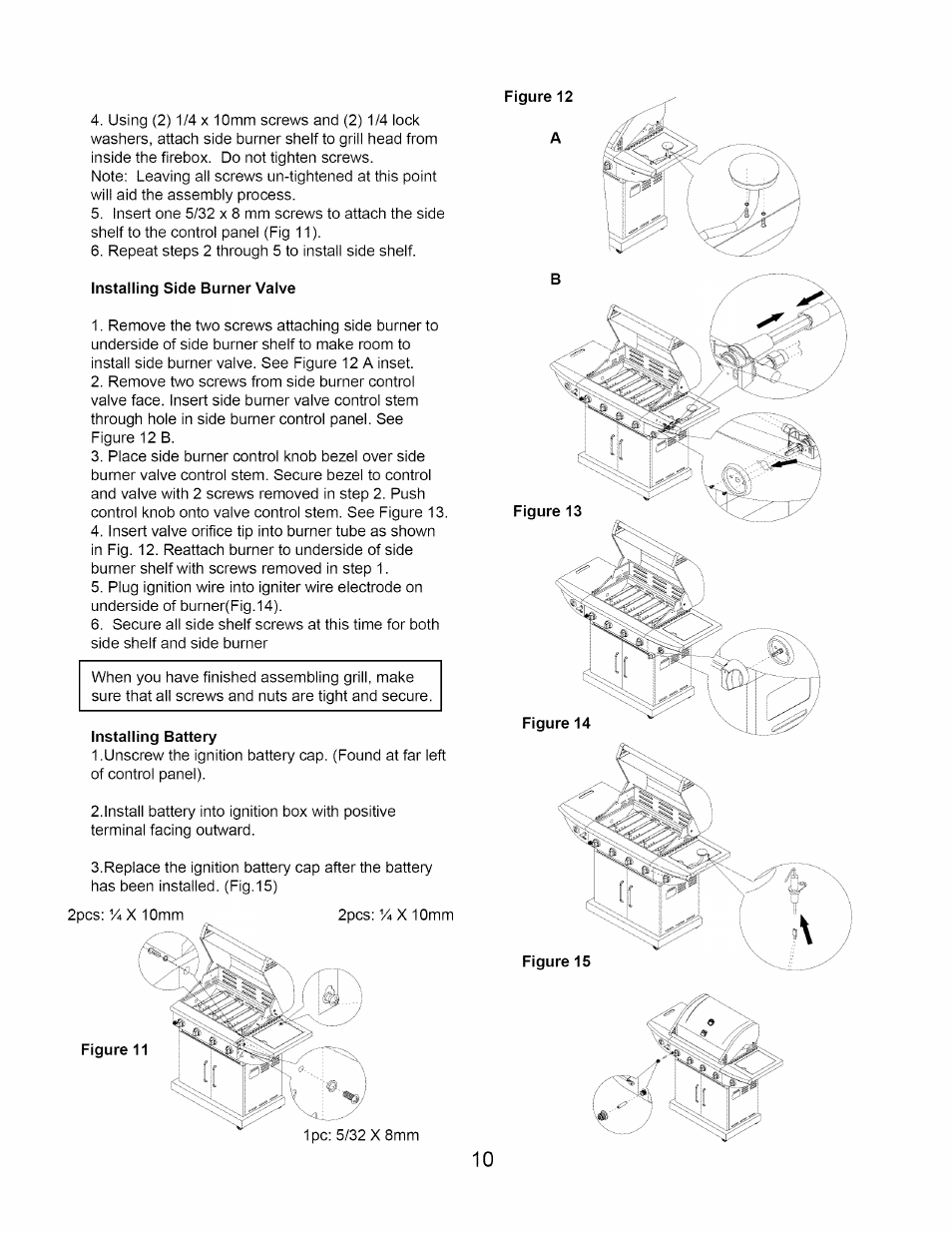 Installing side burner valve, Installing battery | Kenmore 640-26629611-0 User Manual | Page 10 / 19